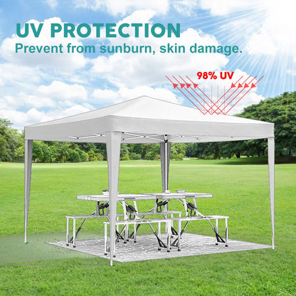 10'X10' Folding Canopy With 4 Removable Sidewalls Outdoor Event Shelter UPF 50+ Gazebo Portable Tents For Parties Beach Camping Wedding Ez Pop Up Canopy 4 Pieces Weight Bag + Carry Bag - White