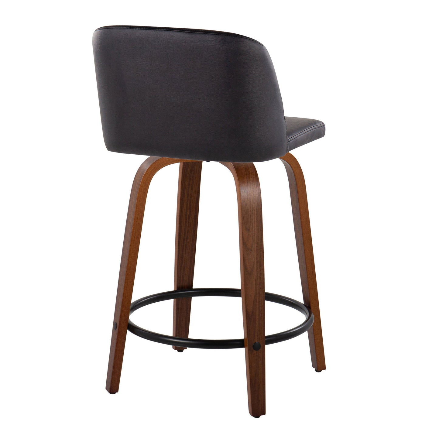 Toriano - Mid-Century Modern Fixed Height Counter Stool With Swivel With Round Footrest (Set of 2) - Walnut / Black