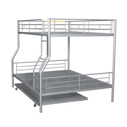Full Long Over Queen Metal Bunk Bed With Trundle - Silver