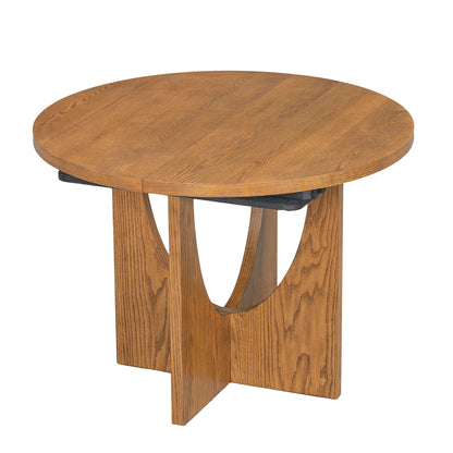 Topmax - 5 Piece Modern Extendable Round Dining Table Set With Removable Leaf For Small Places - Walnut / Beige