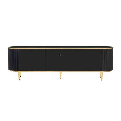 Modern TV Stand For TVs Up To 80", Entertainment Center With 4 Drawers And 1 Cabinet, Wood TV Console Table With Handles For Living Room - Black