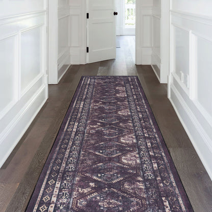 Maval - 2'6'' X 10' Washable Runner Rug - Black / Burgundy