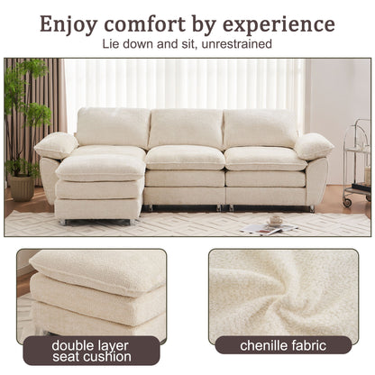 Modern Deep 3 Seat Sofa Couch With Ottoman, Polyester Sofa Sleeper Comfy Upholstered Furniture For Living Room - Beige