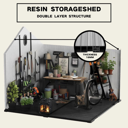 1 Resin Plastic Storage Shed For Backyard Garden With Spire Tool Storage - Black / Gray