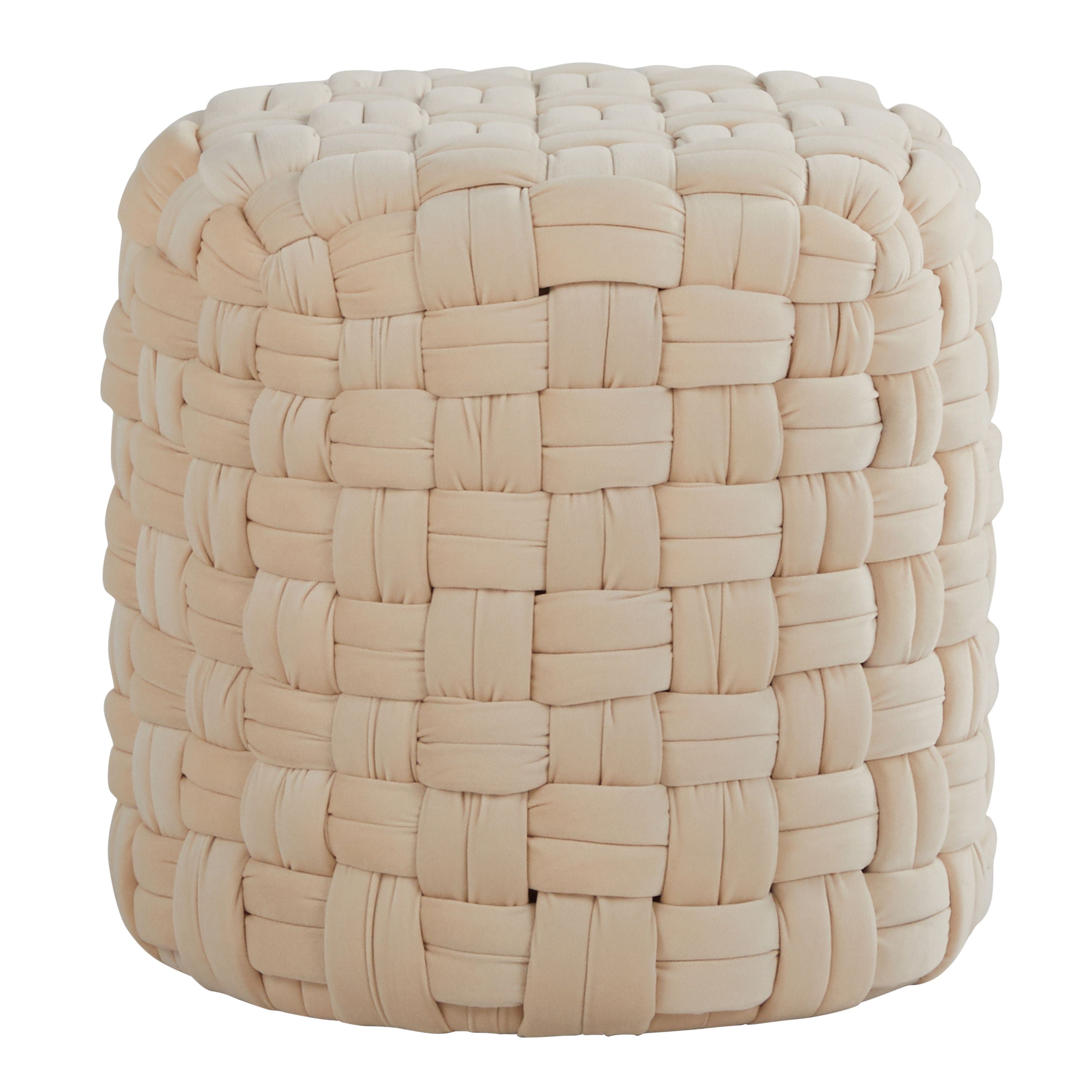 Braided - Round Ottoman - Cream - Velvet