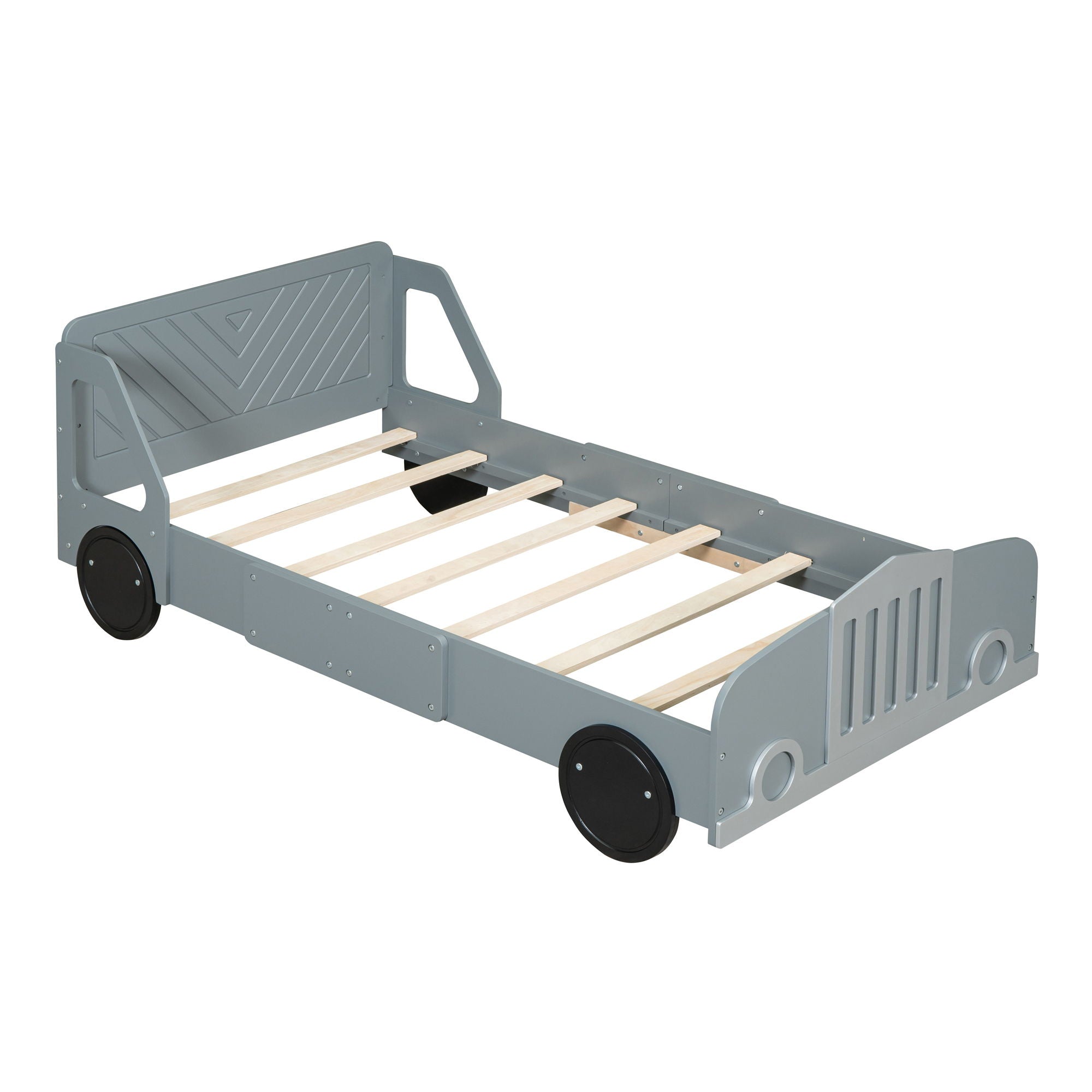 Twin Size Car Shaped Platform Bed With Wheels - Gray
