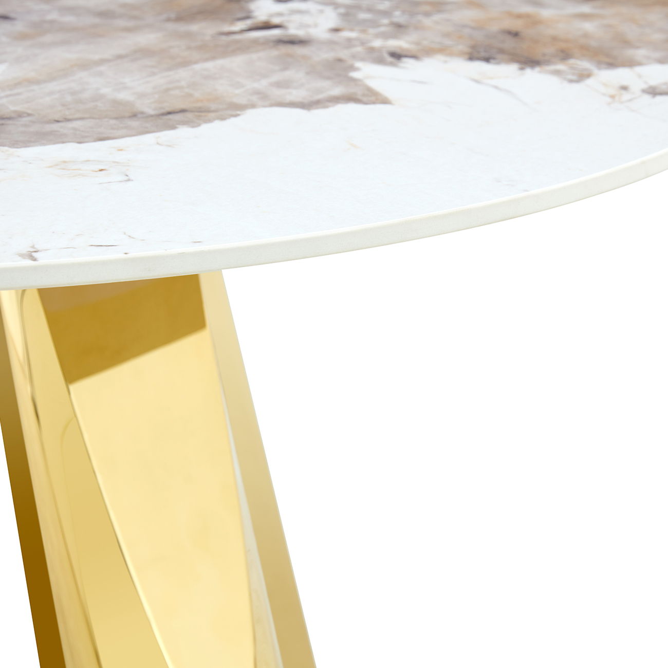 Stainless Steel Pattern Burning Stone Round Table Suitable For 2, 4 Or 6 People - Gold / White