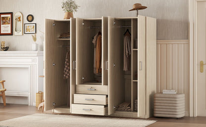 6 Doors Wardrobe Storage For Bedroom, With Big Drawers - Brown