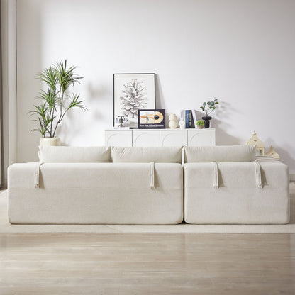 Modern Chenille Upholstered Sectional Sofa Couch Set, Modular L Shaped Sectional Living Room Sofa Set With 6 Pillows, Free Combination - Beige