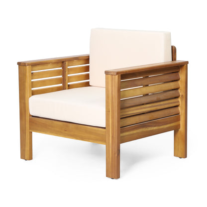 Acacia Wood Loveseat And Coffee Table Set With Cushions - Brown