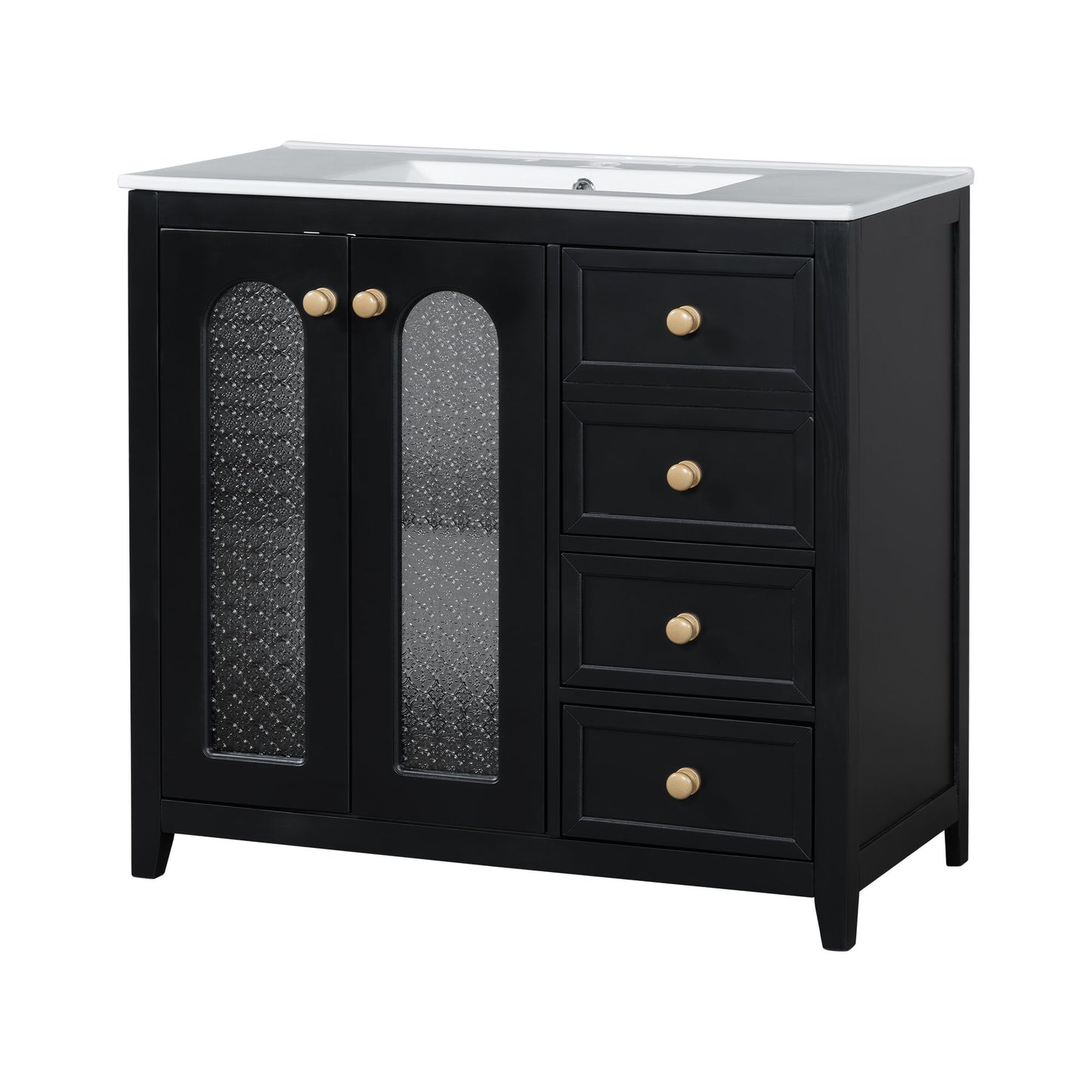 Bathroom Vanity With Two Soft Close Doors, Adjustable Shelves And Three Drawers - Black