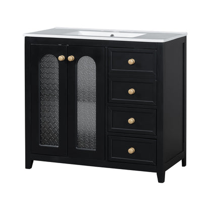 Bathroom Vanity With Two Soft Close Doors, Adjustable Shelves And Three Drawers - Black