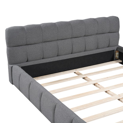 Queen Size Upholstered Platform Bed With Thick, Grounded Bed With Solid Frame - Gray