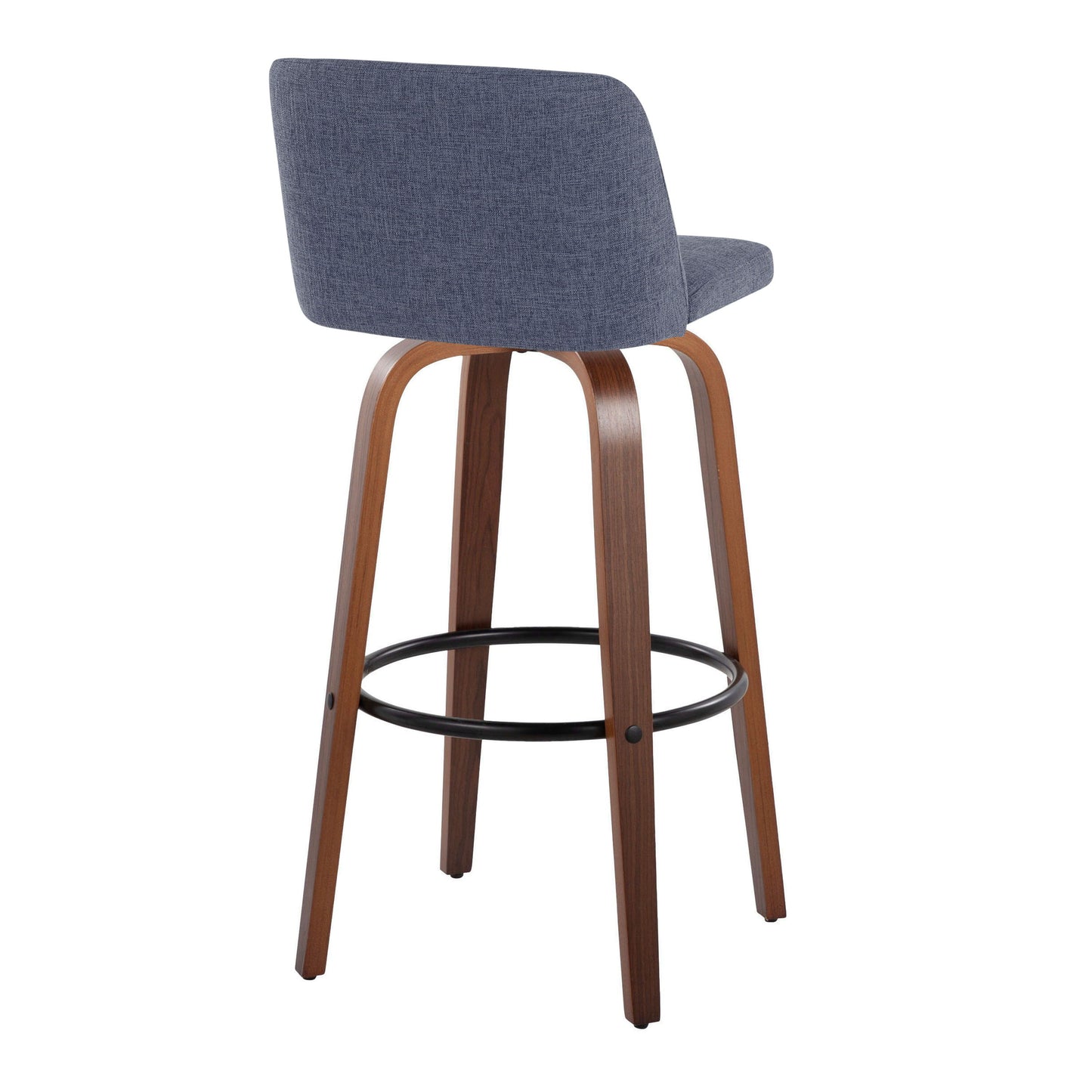 Toriano - Mid-Century Modern Fixed Height Barstool With Swivel With Round Footrest (Set of 2) - Walnut / Blue