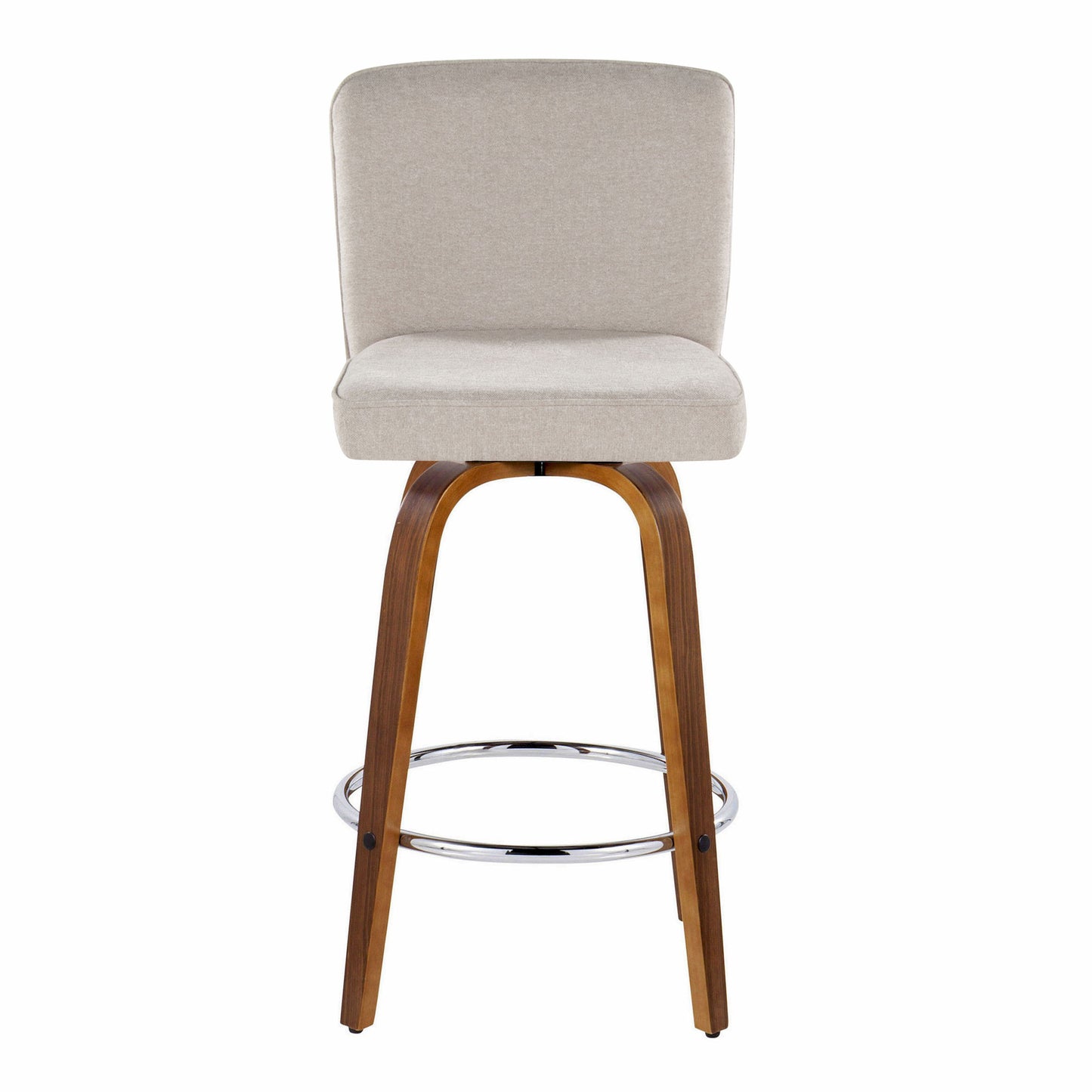 Henry - Contemporary Fixed Height Counter Stool With Swivel With Round Footrest (Set of 2) - Walnut / Beige