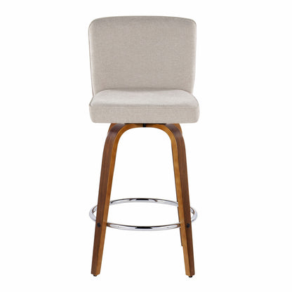 Henry - Contemporary Fixed Height Counter Stool With Swivel With Round Footrest (Set of 2) - Walnut / Beige