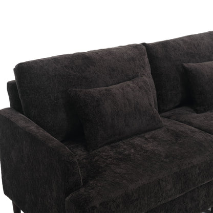 Mid Century Modern Chenille Fabric Loveseat Sofa With Brown Wood Feet, 2 Seat Upholstered Couch For Living Room Or Bedroom - Black
