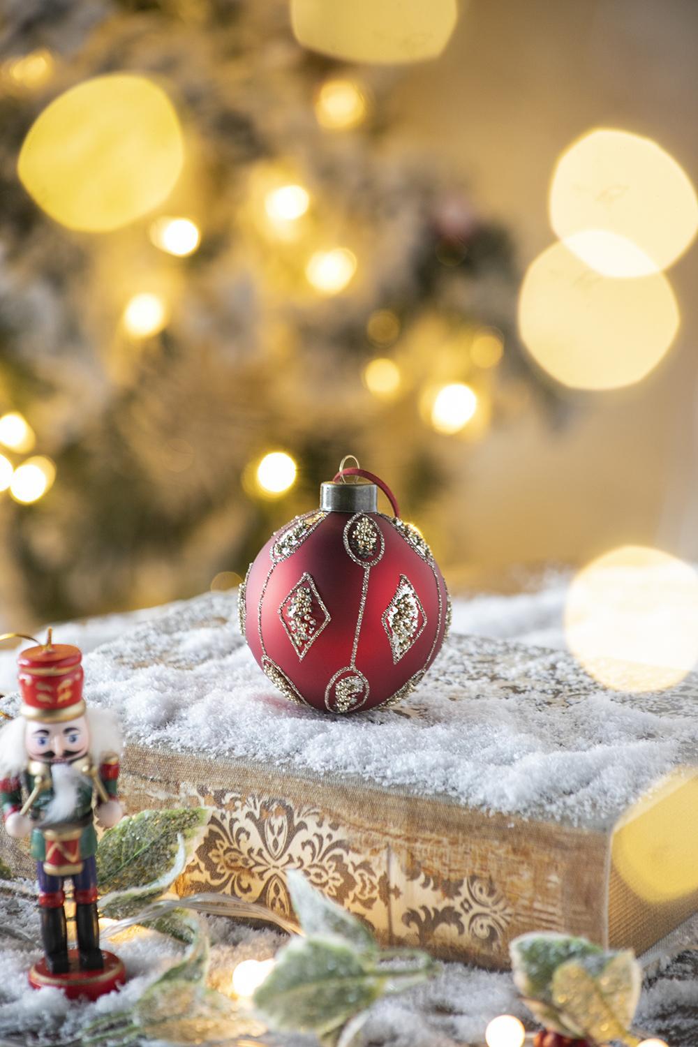 Christmas Ball Ornaments, Glass Decorative Hanging Ball Christmas Tree Ornaments, For Holiday Party Decorations (Set of 12) - Red