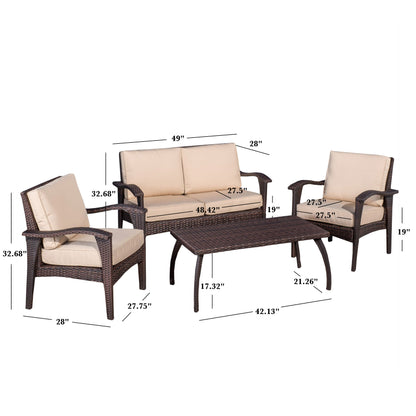 Honolulu - 4 Pieces Wicker Set Outdoor Seating - Brown / Tan With