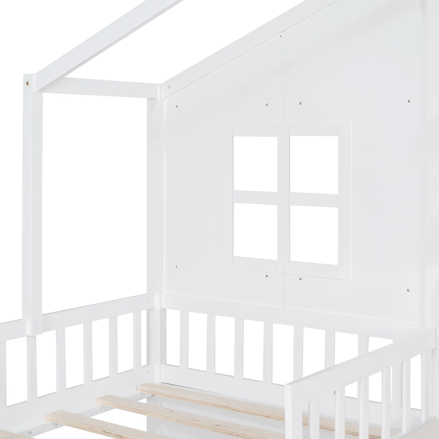 Twin Size House Bed With Sofa, Kids Platform Bed With 2 Drawers And Storage Shelf - White