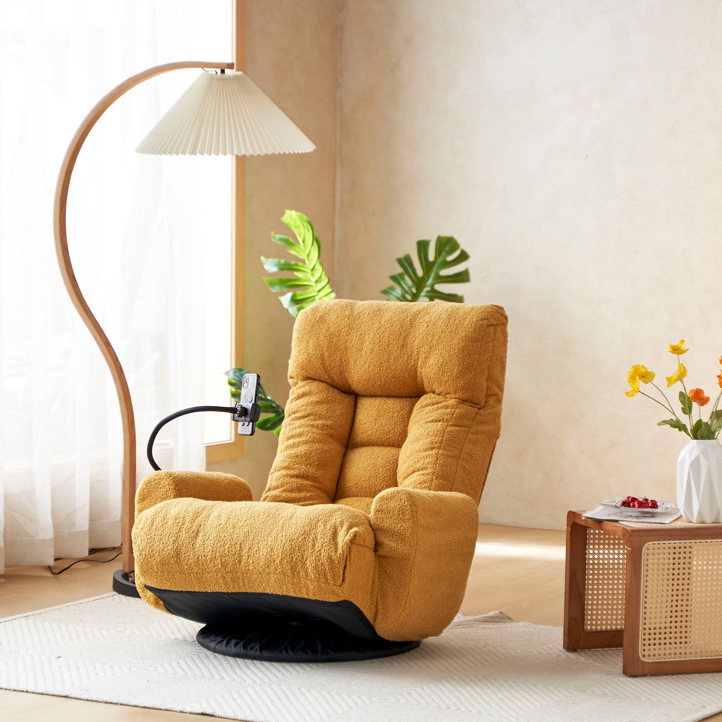 Adjustable Swivel Lounge Chair With 360 Degree Rotating Seat And Headrest Support, Leisure Chair Deck Chair Game Chair For Living Room - Yellow