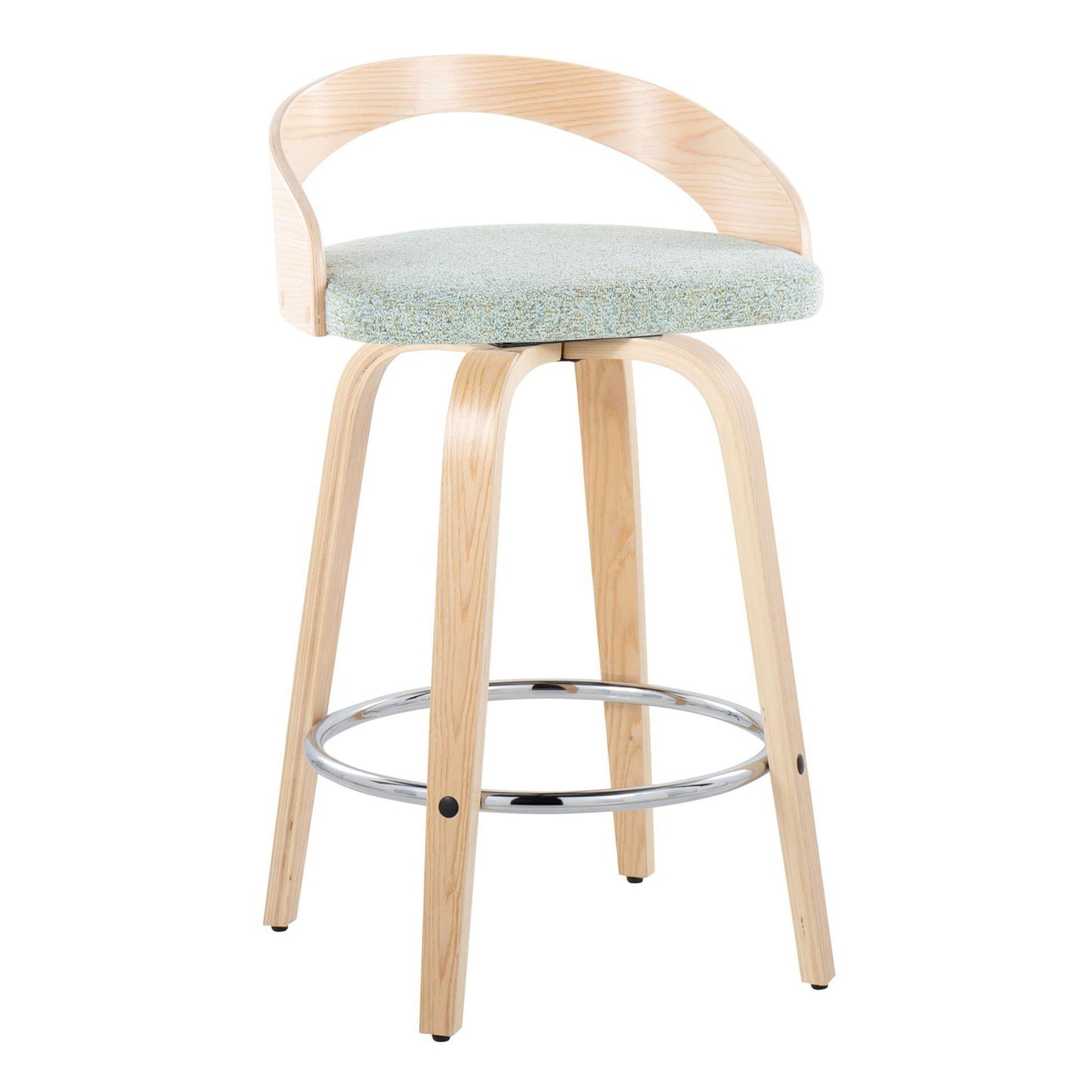 Grotto - Contemporary Fixed Height Counter Stool With Swivel With Round Footrest (Set of 2) - Natural / Light Green