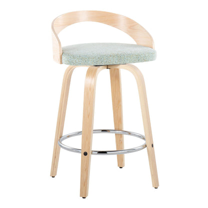 Grotto - Contemporary Fixed Height Counter Stool With Swivel With Round Footrest (Set of 2) - Natural / Light Green