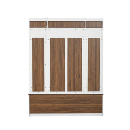 5 In 1 Entryway Bench With Coat Rack, 7 Sturdy Hooks, 2 Spacious Drawers And Adjustable Shelves, Wide Hall Tree With Metal Handles For Hallway - Brown / White