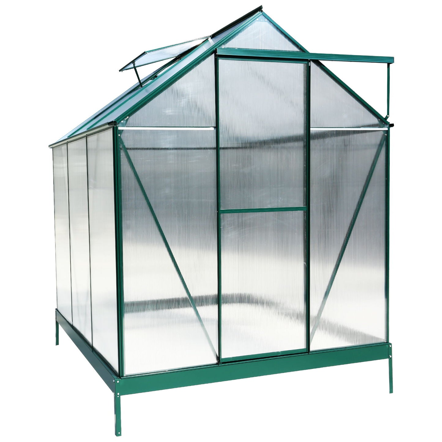 6.3'x6.2'x7' Polycarbonate Greenhouse, Heavy Duty Outdoor Aluminum Walk-In Green House Kit With Rain Gutter, Vent And Door For Backyard Garden - Green