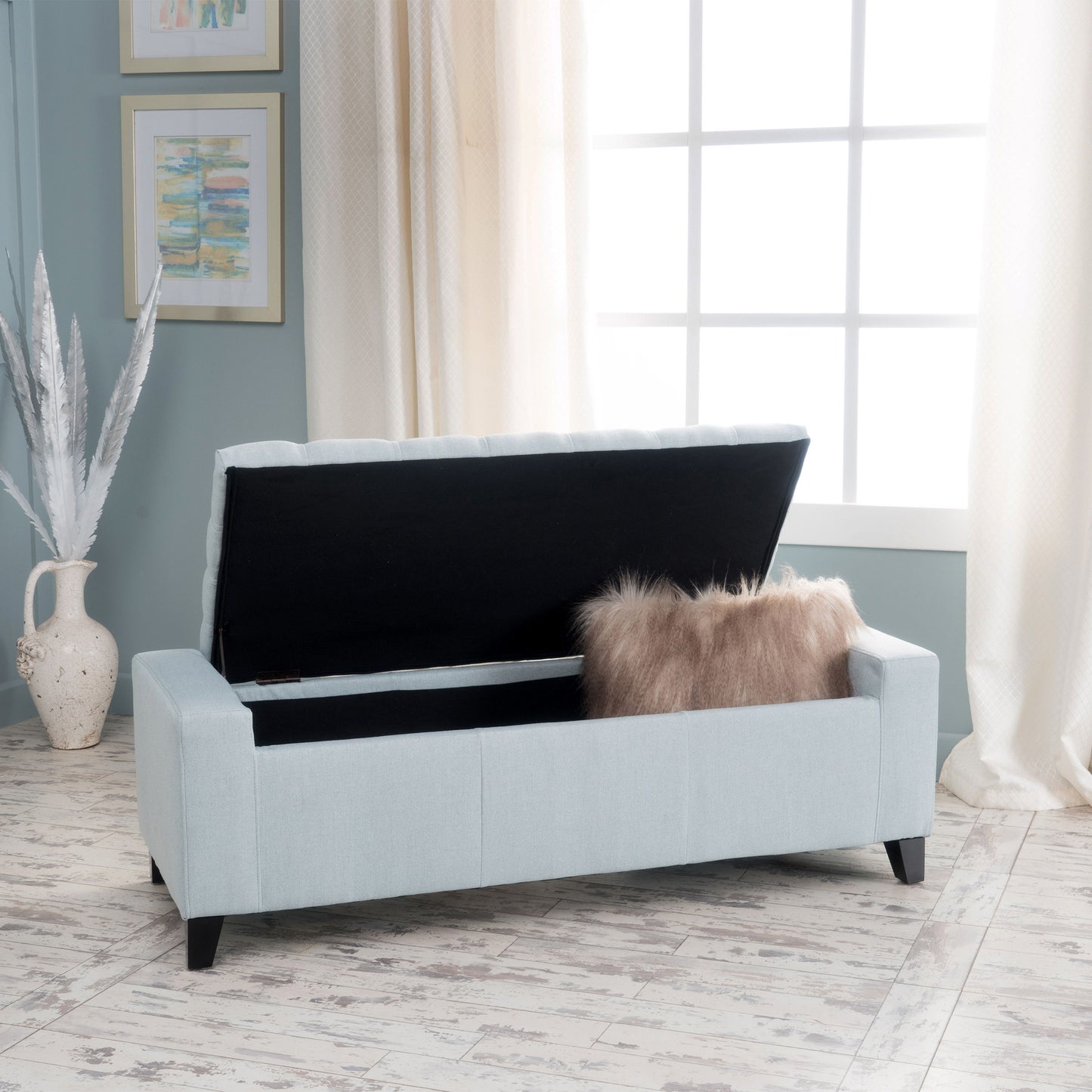 Stylish Guernsey Ottoman With Storage Function - Light Sky