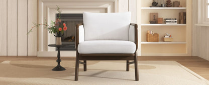 Sherpa Fabric Accent Chair, Upholstered Armchair With Solid Wood Frame, Comfortable Contemporary Lounge Chair For Living Room - White