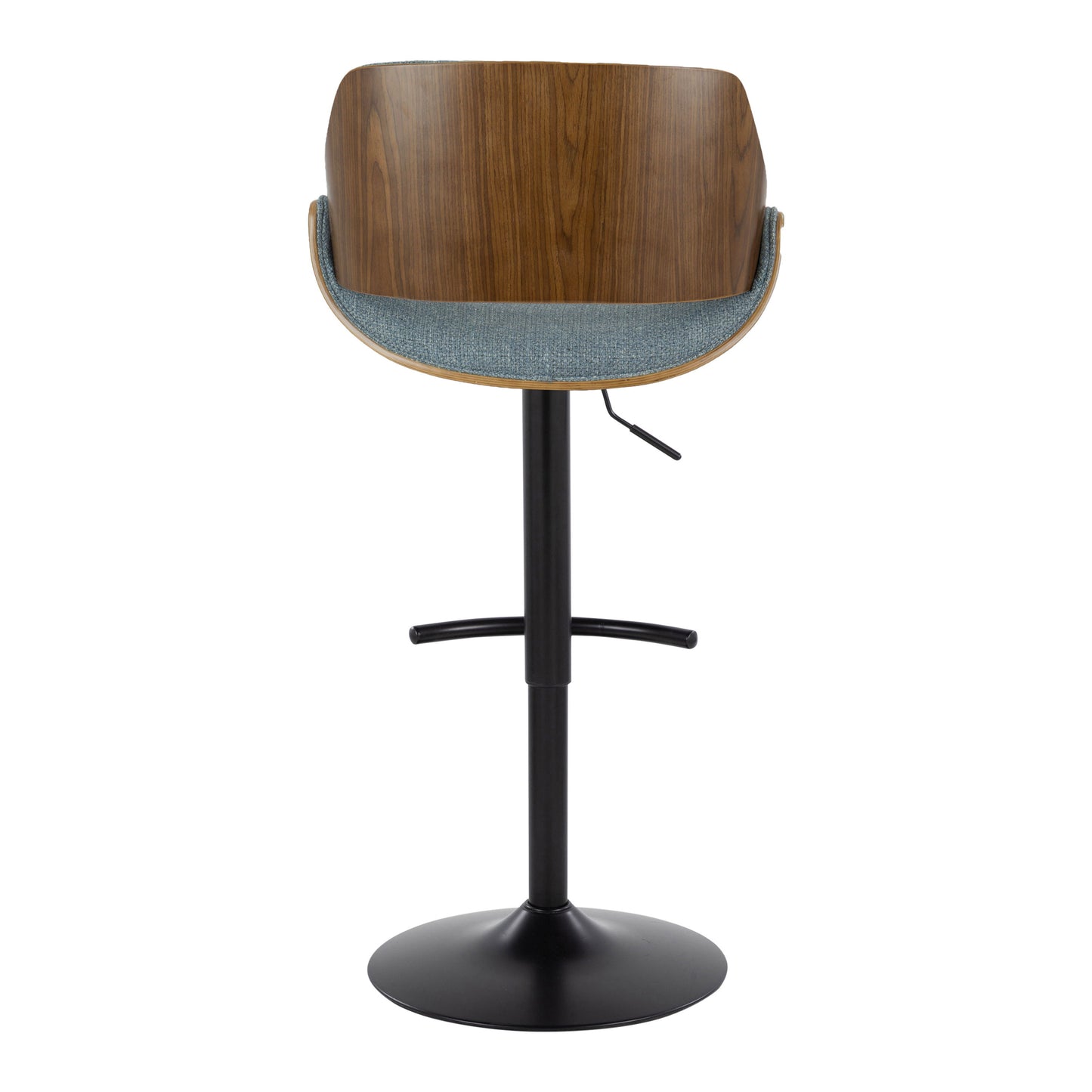 Fabrizzi - Mid-Century Modern Adjustable BarStool With Rounded T Footrest (Set of 2) - Walnut / Black / Blue
