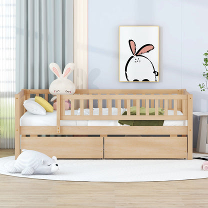 Twin Size Daybed Bed With Two Drawers - Natural