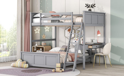 Full Over Full Bunk Bed With Desk - Gray