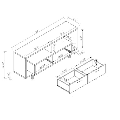 Modern TV Stand With Two Shelves And Two Drawers - White