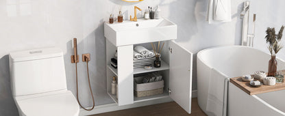 Modern Floating Bathroom Vanity With Ceramic Basin Perfect For Small Bathrooms, Left Side Storage - White