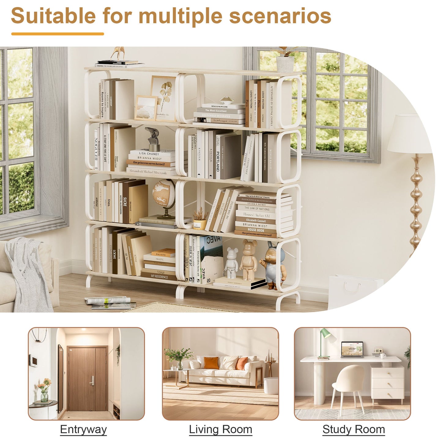 Vintage Industrial Style 5 Tier Large Bookshelf - White