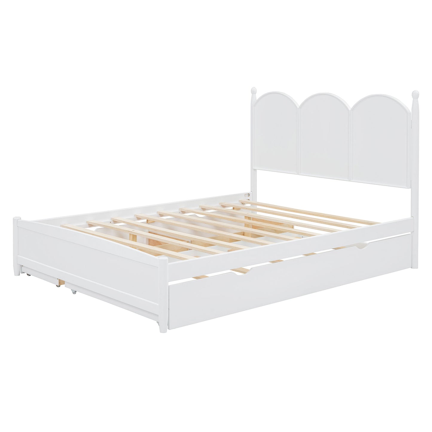 Queen Size Platform Bed With With 2 Big Drawers, Twin Long Size Trundle - White