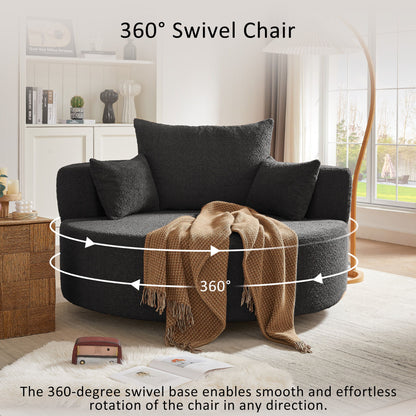 360 Degree Swivel Accent Barrel Chair With Removable Pillows - Black