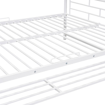 Full Over Full Bunk Bed With Shelf And Guardrails - White