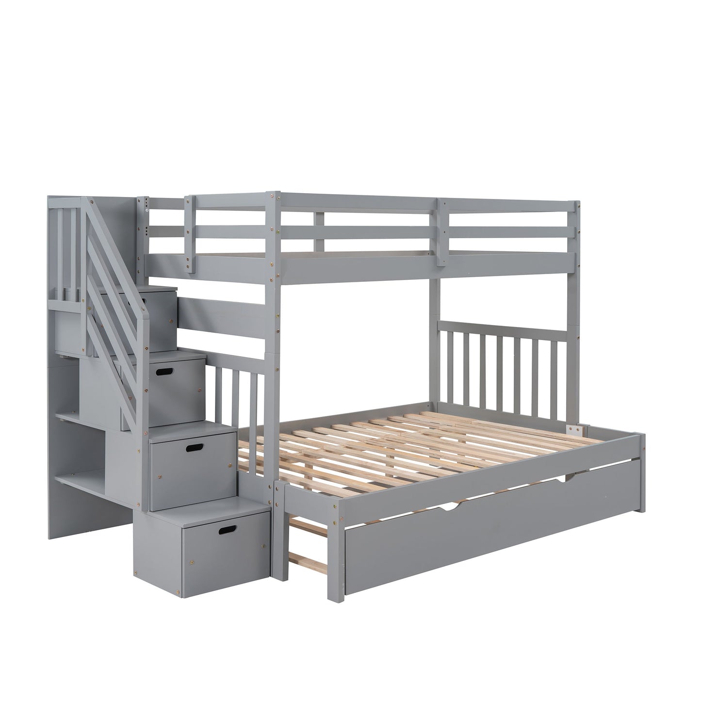 Twin Over Twin / Full Bunk Bed With Twin Size Trundle - Gray
