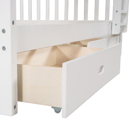 Full Over Full Bunk Bed With Ladders And 2 Storage Drawers - White