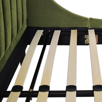 Aspen - Queen Vertical Tufted Modern Headboard Platform Bed Set - Olive Green
