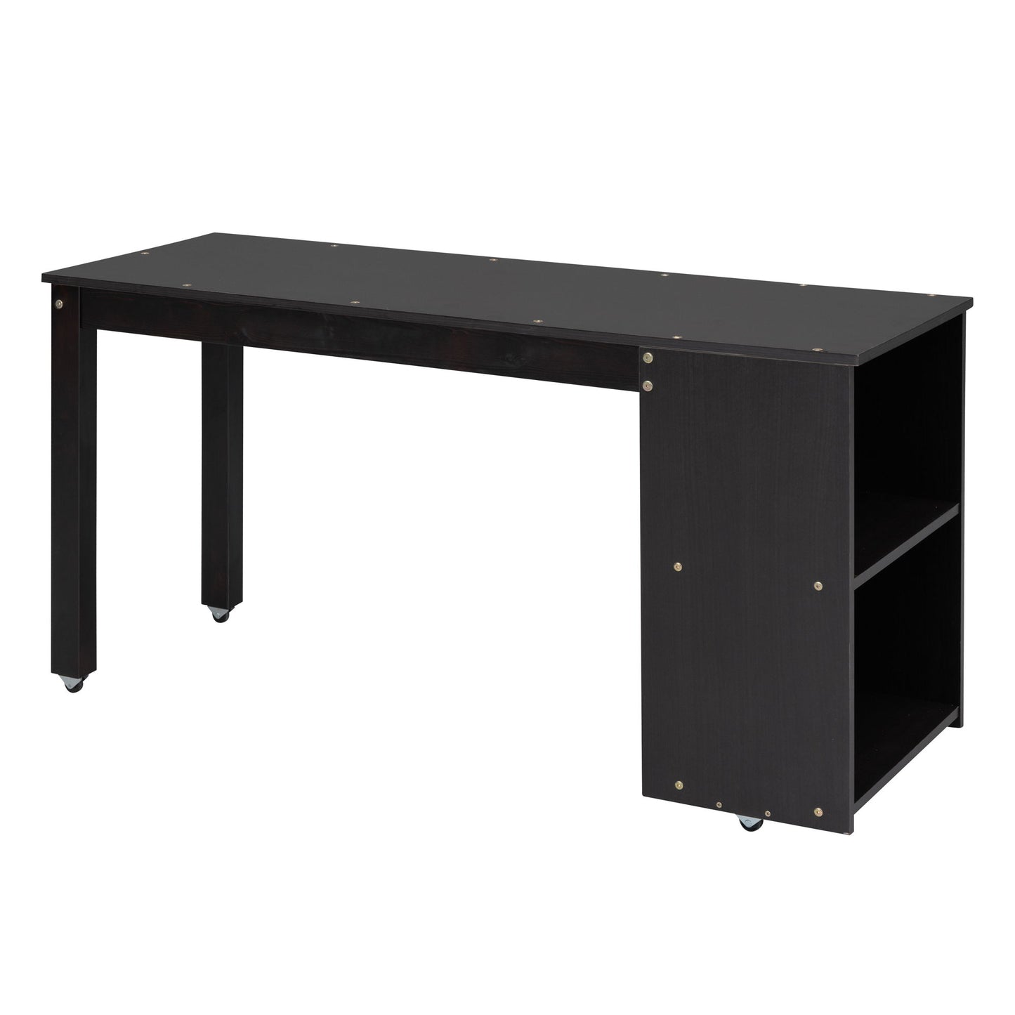 Full Size Loft Bed With Retractable Writing Desk And 3 Drawers With Storage Stairs And Shelves - Espresso
