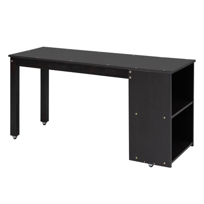 Full Size Loft Bed With Retractable Writing Desk And 3 Drawers With Storage Stairs And Shelves - Espresso