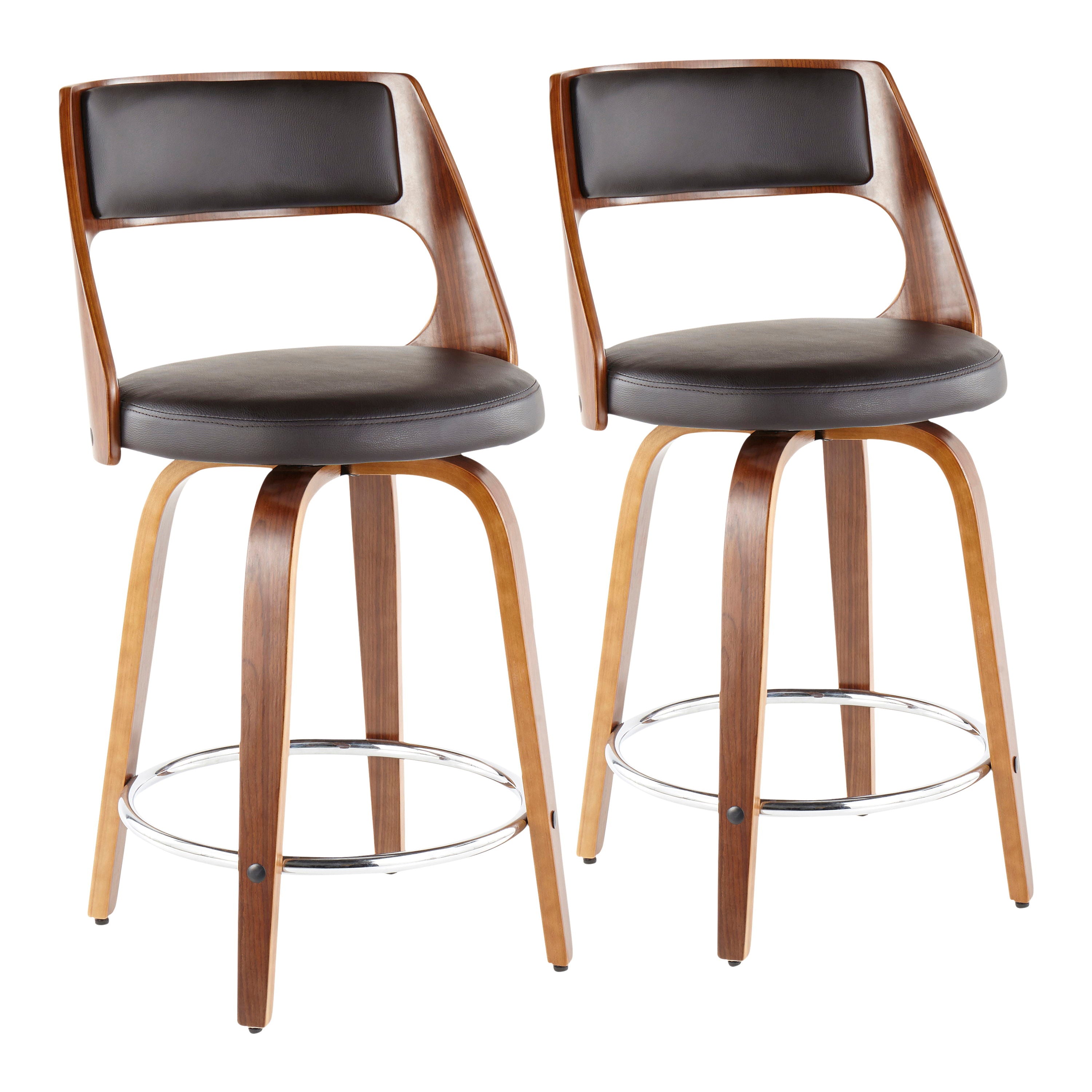 Cecina - Mid-Century Modern Counter Stool With Swivel (Set of 2) - Walnut / Brown
