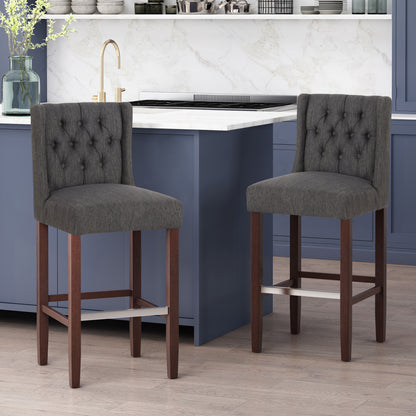 Solstara - Upholstered Fabric Dining Barstool With Button Tufted And Wing Back - Charcoal