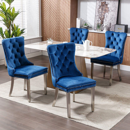 Nikki - Modern, High-End Tufted Solid Wood Contemporary Velvet Upholstered Dining Chair With Chrome Stainless Steel Plating Legs, Nailhead Trim, (Set of 2) - Blue / Chrome