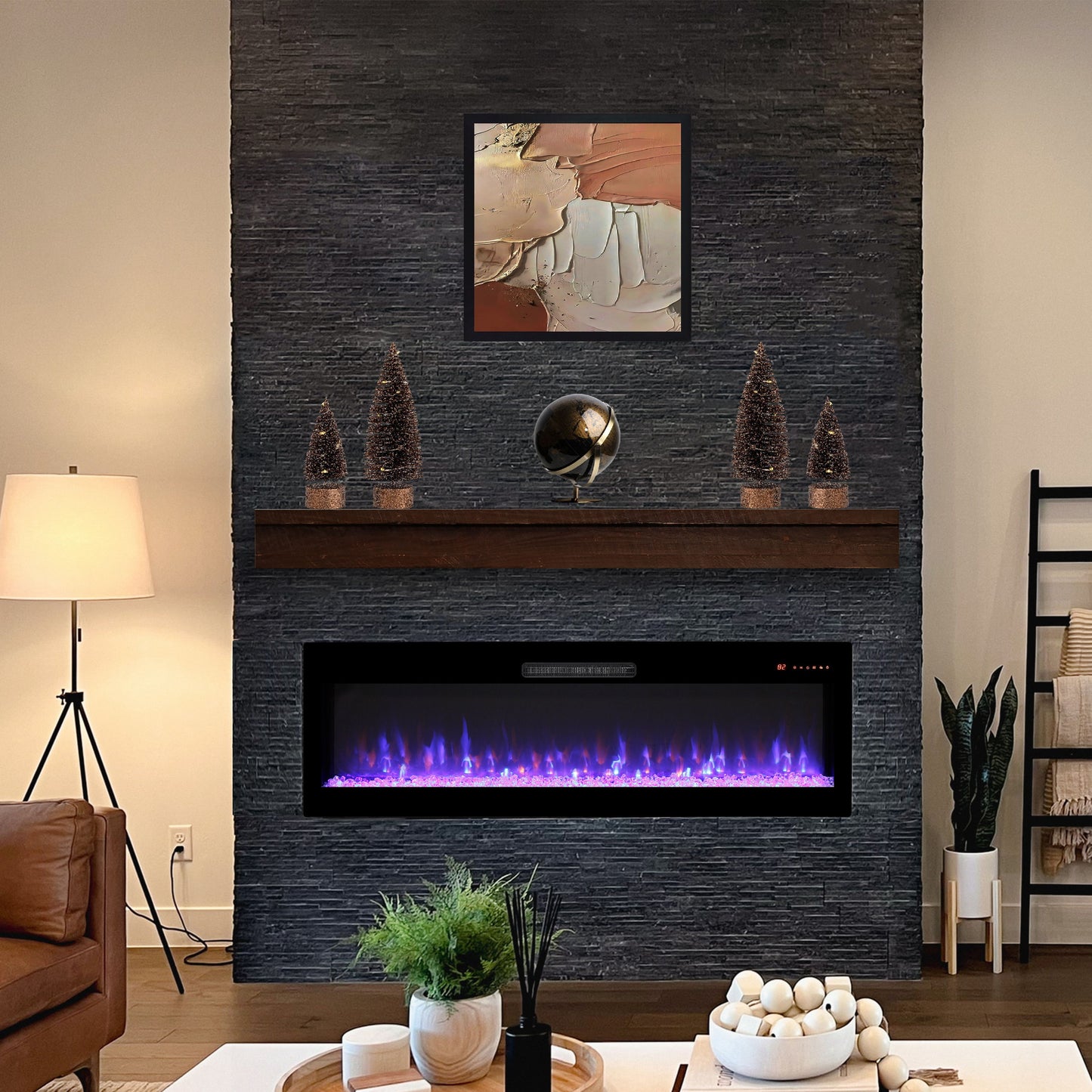 60" Electric Fireplace, Recessed And Wall Mounted Fireplace - Antique Black