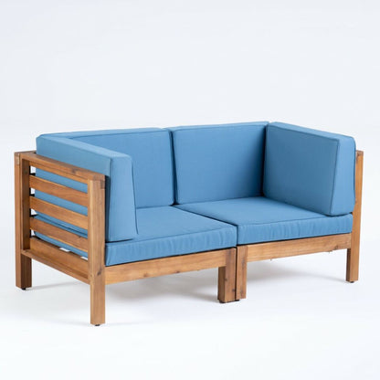 Oana - 2 Piece Love Seat Set, Acacia Wood Frame With Water Resistant Cushions - Blue